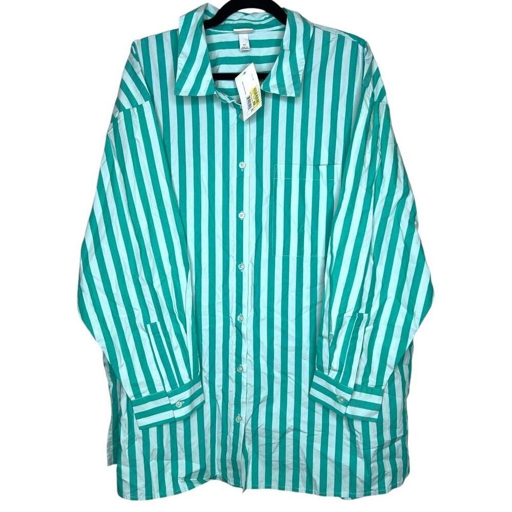 NEW A New Day Green White Striped Long Sleeve Button Down Shirt 2X